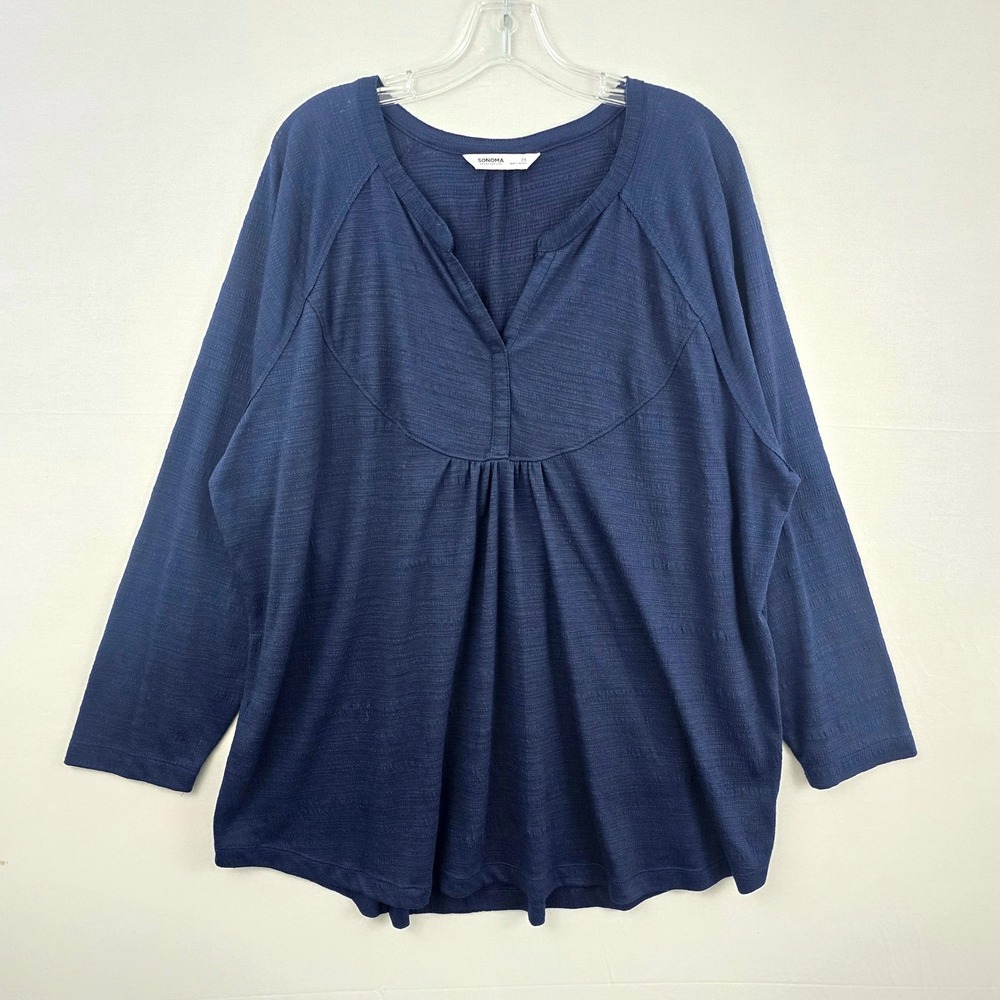 Sonoma V-neck Long Sleeve Women Blue Shirt 2X‎